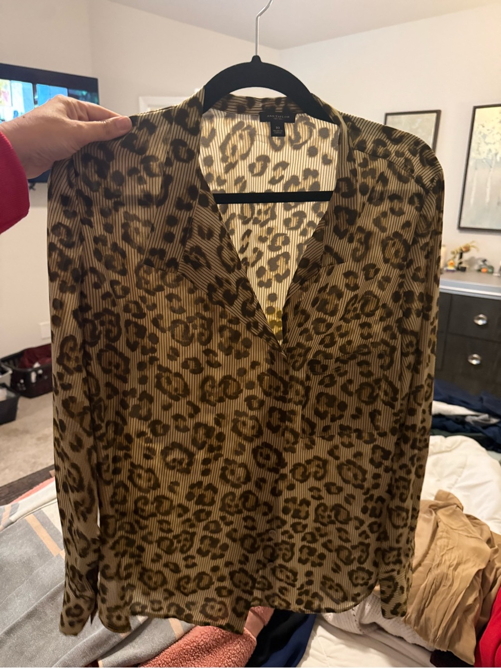 Chaus Leopard Print Button-Down Blouse in Brown and Black